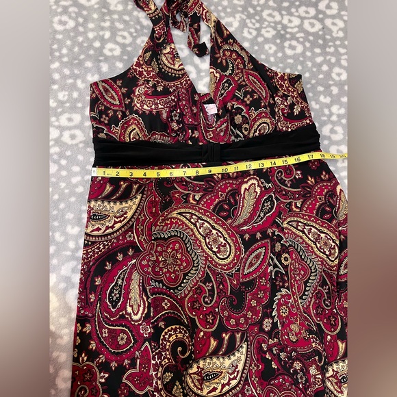 R&K Originals Paisley Halter Midi Dress - Red & Black - Size L - Picture 8 of 9